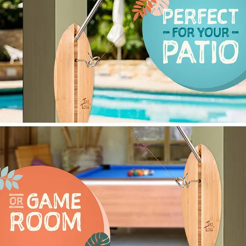 Vista 3 de Tiki Toss Ring Toss Game for Adults - Hook and Ring Games with String and Hooks for Indoor/Outdoor Use, Man Cave Decor & Stuff, Gifts for
