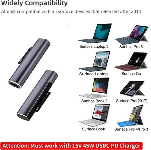 Vista 3 de Sisyphy Adaptador de carga Surface Connect a USB-C para Microsoft Surface Gris