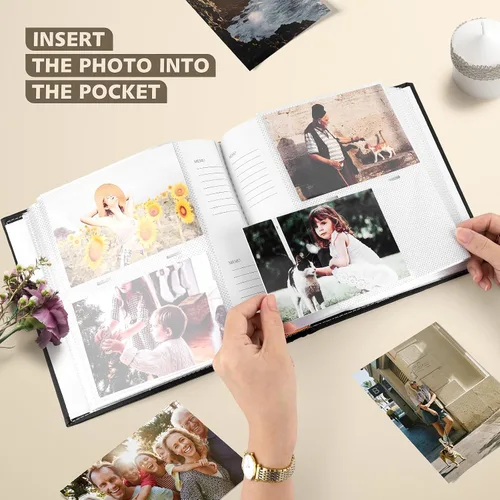 Vista 3 de Golden State Art, álbum de fotos de cuero sintético con capacidad para 200 fotos de 4 x 6 pulgadas con espacio para escribir notas, ideal para bodas