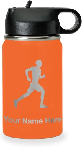 Vista 58 de LaserGram Botella de agua personalizada, Running Man, acero inoxidable de doble pared aislada al vacío con popote superior, regalo grabado
