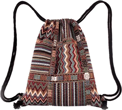 Vista 2 de Lobagve Mochila bohemia con cordón, bolsa de cincha ligera, bolsa de gimnasio, Color 1, Mochilas Daypack
