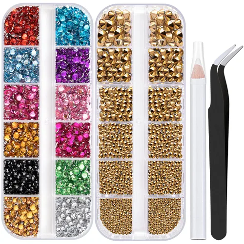 Vista 8 de Dos paquetes de diamantes de imitación de parte trasera plana, 4520 piezas de diamantes de imitación coloridos para arte de uñas, cristal colorido +