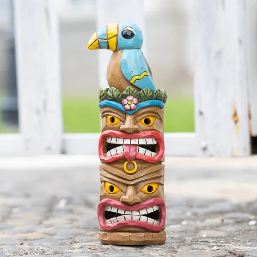 Vista 10 de Estatua de Tiki para exteriores con decoración de tortuga, figura de jardín con energía solar, arte Tiki para Tiki bar, patio trasero, jardín