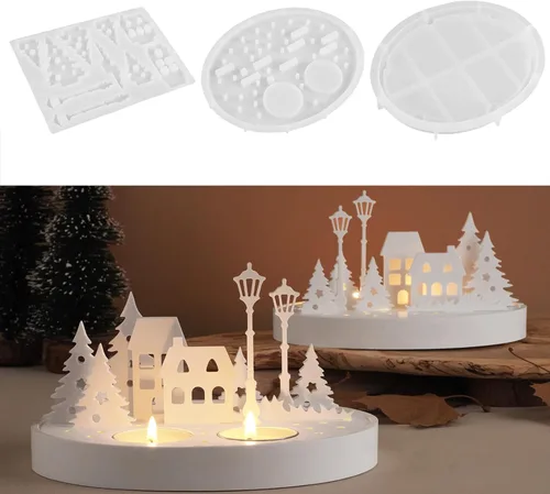 Vista 5 de Moldes de silicona para casa, portavelas de casa 3D, moldes de fundición de resina epoxi para bricolaje, jabón, pasteles, arcilla, manualidades
