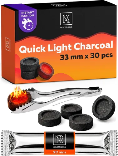 Vista 9 de 10 piezas de tabletas de carbón para incienso - Carbón para narguile M. ROSENFELD - Carbón rápido para Hooka - Tabletas de carbón de encendido