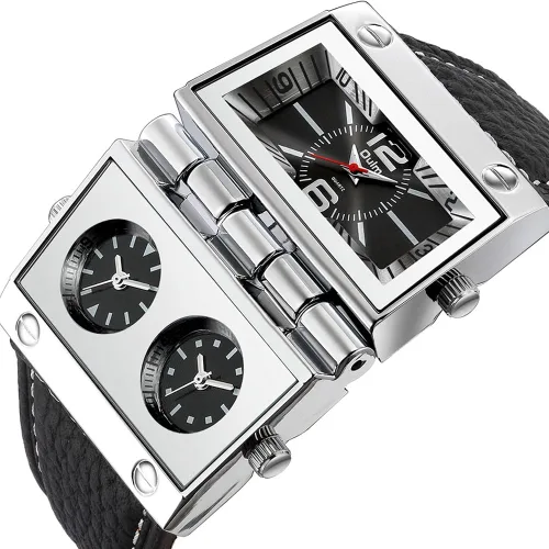 Vista 2 de Reloj analógico militar de gran tamaño para hombre, 3 subesferas con manecillas luminosas, modelo 9525