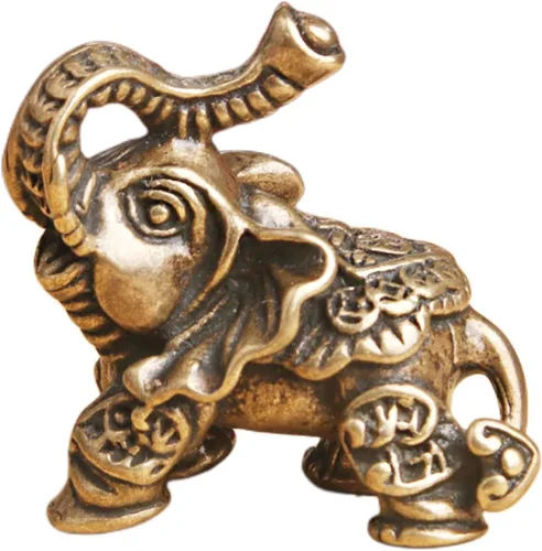 Vista 2 de Paquete de 2 adornos de elefante de latón, decoración de escultura interior, mini animales, figura de elefante, riqueza, elefantes, decoración