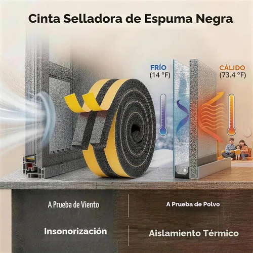 Vista 5 de Espuma de aire acondicionado, 2 rollos, 1 pulgada de ancho x 1 pulgada de grosor, total de 13 pies de largo, tiras de espuma con adhesivo para Negro