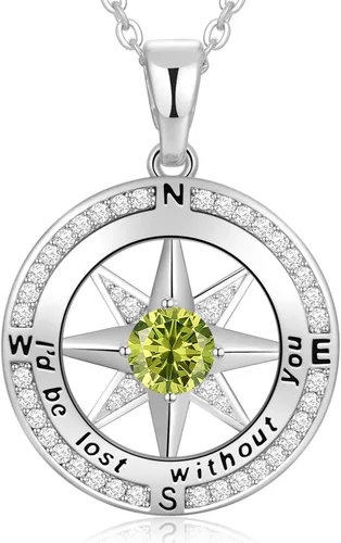 Vista 7 de Peeshow Collar para mujer, brújula, piedra natal, joyería de cumpleaños, aniversario, ideas para su novia, regalo romántico de amor en Navidad, día