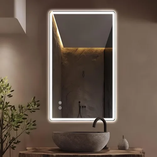Vista 27 de Niccy Espejo LED de baño, 32"x20" pulgadas, rectangular, espejos de tocador para montar en la pared, con marco de metal, espejo inteligente