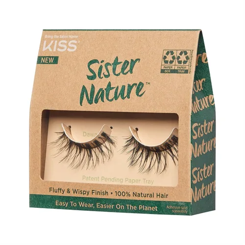 Vista 10 de KISS Sister Nature - Pestañas postizas 'Dawn', 0.472 in, cabello 100% natural, caja de papel reciclable, impresa con tinta de soja, libre