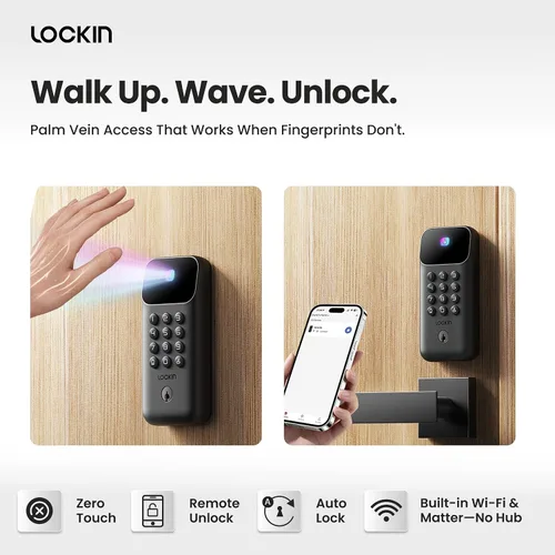 Vista 2 de Lockin Venoris Go – Cerradura inteligente – Cerradura de puerta de entrada sin llave de vena de palma – 5 métodos de desbloqueo, WiFi integrado