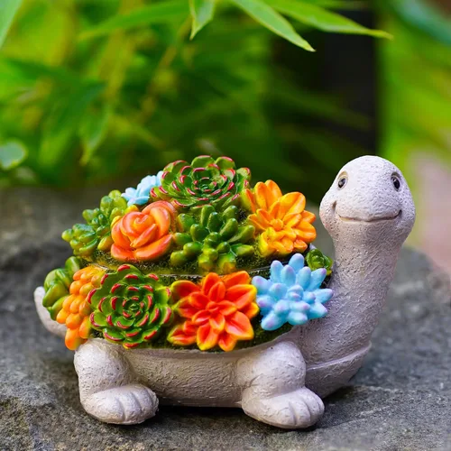 Vista 5 de Estatua oculta de llave de tortuga para exteriores, bonita tortuga suculenta oculta una llave decorativa para exteriores, pequeña caja de regalo