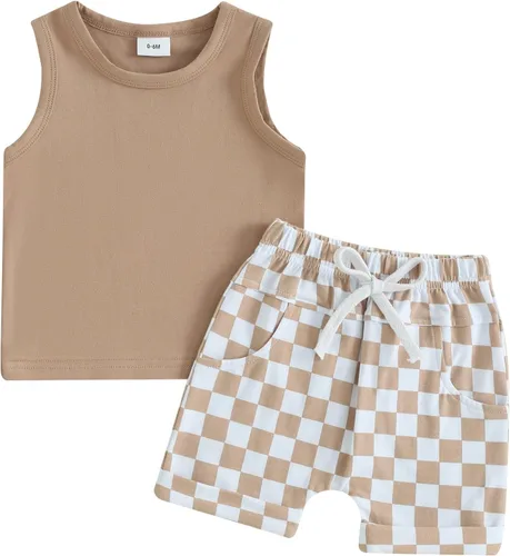 Vista 13 de Kupretty Ropa para bebé niño de 6, 12, 18, 24 meses, 2T 3T, trajes de verano, sin mangas, camiseta y pantalones cortos casuales Negro