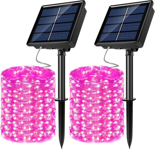 Vista 7 de Guirnalda de luces LED con energía solar actualizada, 8 modos, resistente al agua, IP65, iluminación intermitente, para interior y exterior, Azul