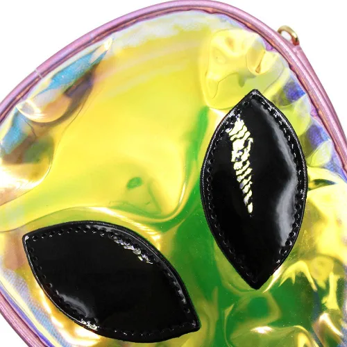 Vista 4 de ZGMYC Bolso cruzado de holograma con patrón alienígena con purpurina y correa de cadena para niños, adolescentes, niñas y mujeres, Rosado