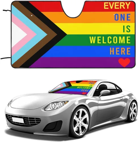 Vista 9 de Progress Pride Flag Rainbow Gay Lesbian Transgender Bisexual LGBTQ Car Windshield Sunshade Front Blocks Window Sun Visor Protector Cover Accessories