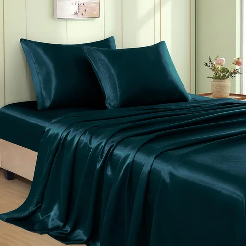 Vista 15 de VACVELT Juego de 3 sábanas de satén color beige tamaño individual, juego de ropa de cama, sábana bajera de satén sedoso con bolsillo profundo de 15
