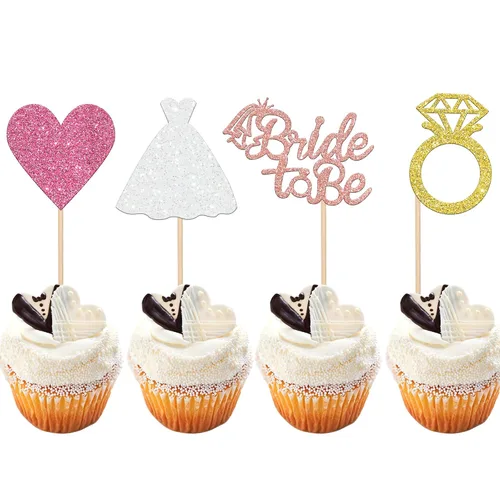 Vista 15 de 24 piezas de decoración para cupcakes con anillo de corazón, para despedida de soltera, bodas, compromisos, despedidas de soltera, suministros