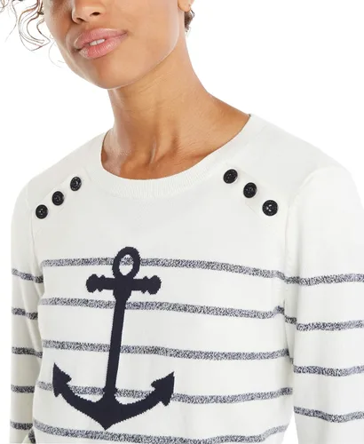 Vista 4 de Nautica Suéter Voyage de manga larga 100% algodón a rayas con cuello redondo para mujer
