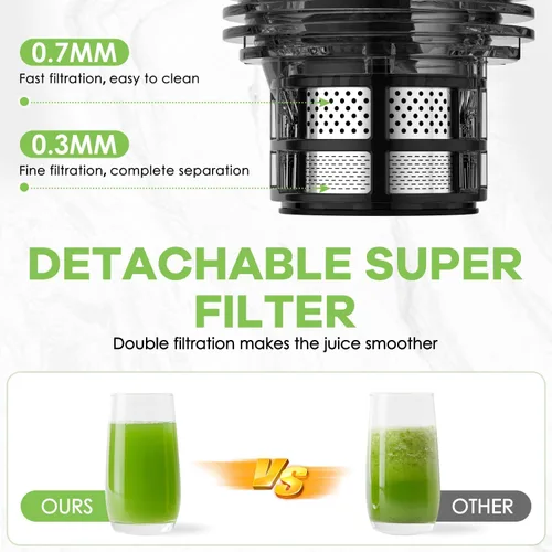 Vista 4 de EanOruus Cold Press Juicer, 5.8" Wide Feed Chute Juice Extractor Machine with 400W, High Juice Yield, Slow Masticating Juicer for Whole Vegetables &