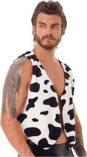Vista 5 de Chaleco de abrigo sin mangas con estampado de vaca para hombre, chaleco hippie para Navidad, Halloween, disfraz de vaquero