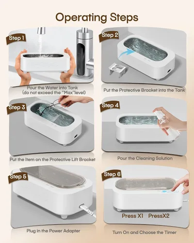Vista 7 de Limpiador Ultrasónico de Joyas, Máquina Ultrasónica Profesional de 48KHz para Joyas, Anteojos, Dentadura, Correa de Reloj, Sujetador, Anillo - 2