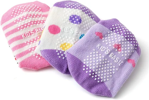 Vista 2 de Fly love Paquete de 12 calcetines antideslizantes para bebés y niñas pequeñas, con suela de algodón