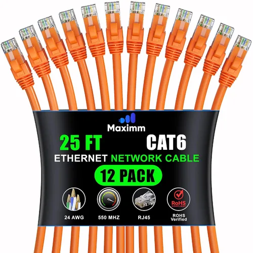 Vista 42 de Maximm Cable Ethernet Cat6 de 7 pies, 10 Gbps 550 MHz, negro, paquete de 12