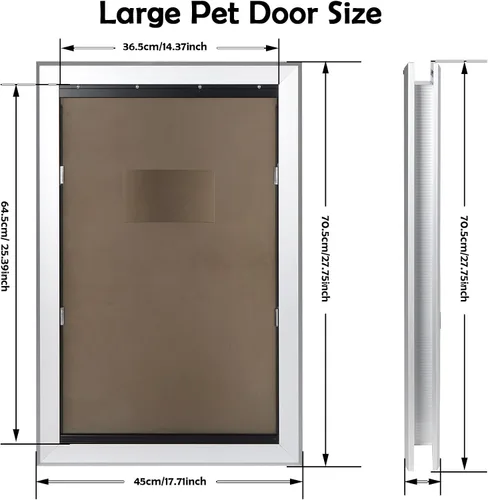Vista 2 de Puertas extra grandes para perros con marco de aluminio fuerte, cierre automático y solapa duradera para eficiencia energética, panel de cierre