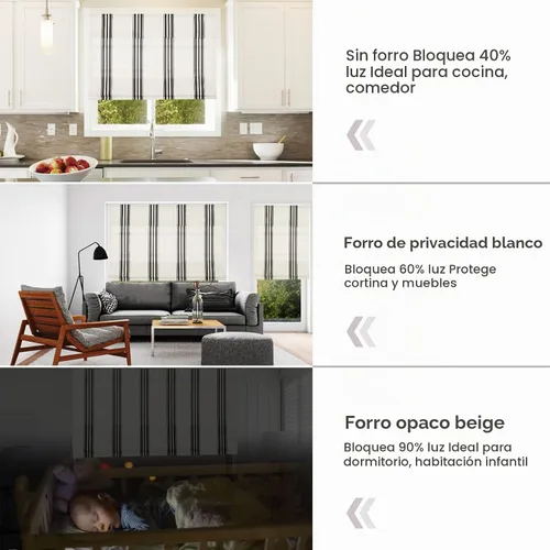 Vista 3 de Persianas romanas sin cordón, persianas romanas para ventanas con rayas negras de bloqueo total premium, persianas romanas personalizadas de tela