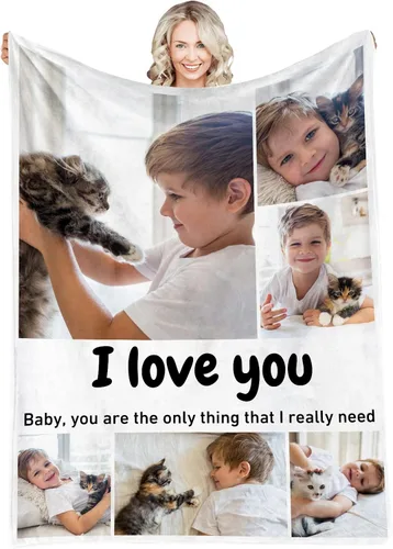Vista 23 de Manta personalizada con fotos, texto, fotos personalizadas, mantas para adultos y niños, cumpleaños familiar, 1 foto, 50 x 40 pulgadas
