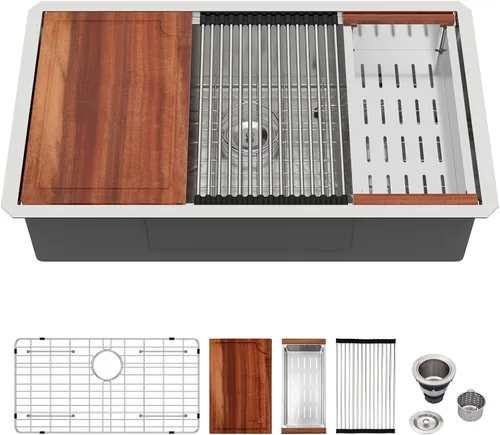 Vista 19 de Logmey - Fregadero de barra de acero inoxidable de 13 pulgadas, fregadero de cocina empotrado para barra de calibre 16, cuenco individual de 9