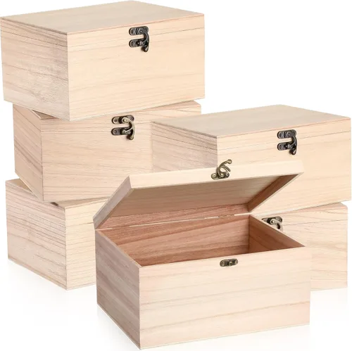 Vista 8 de Yookeer 2 Piezas Cajas Grandes de Madera Sin Terminar con Tapa con Bisagras y Cierre Frontal, Cajas de Madera Rectangulares Sin Pintar