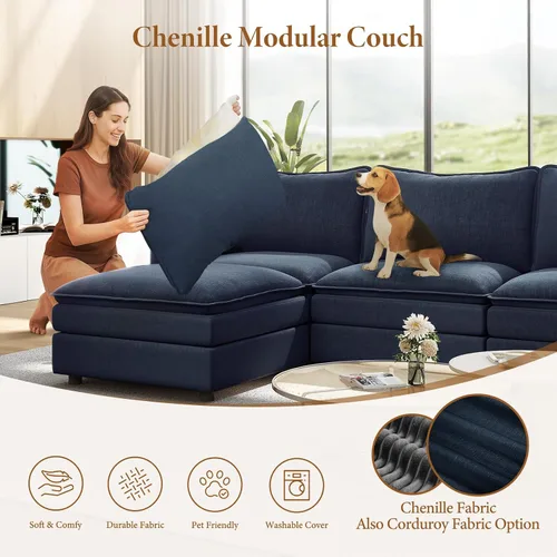 Vista 6 de Vesgantti Sofá modular en forma de U de 108 pulgadas, cómodo sofá modular Cloud con 2 otomanas de asiento profundo de chenilla, sofás modulares