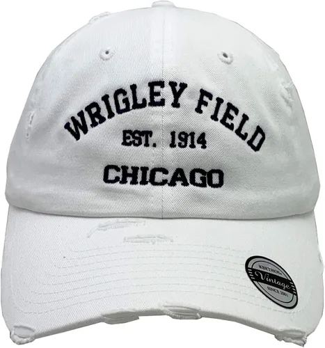 Vista 2 de Wrigley Field Chicago Est 1914 Vintage Sombrero Hebilla Atrás Blanco, Blanco