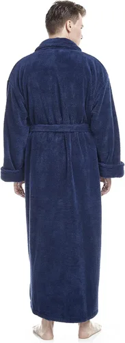 Vista 2 de Arus Bata larga larga de forro polar con cuello de chal para hombre, bata de baño turca