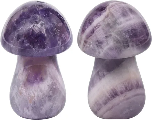 Vista 17 de Nupuyai Paquete de 2 mini figuras de cristal talladas de hongos de bolsillo para relajación de ansiedad, escultura de hongo pulido para jardín