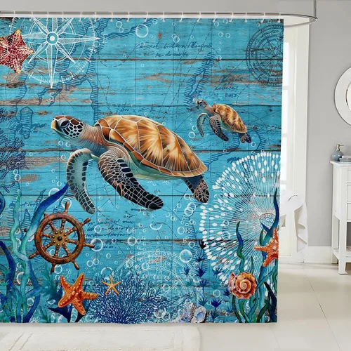 Vista 11 de Homewish Cortina de ducha de sirena azul con diseño de princesa sirena, juego de cortina de ducha para niños y adultos, cortina de baño subacuática