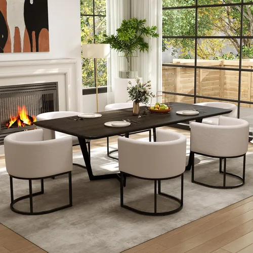 Vista 3 de RIVOVA - Silla tapizada para comedor, silla lateral moderna de barril, sillas tapizadas para comedor, silla cómoda para cocina, silla lateral