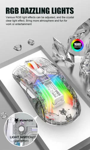Vista 8 de Attoe Ratón inalámbrico Bluetooth, ratón mecánico RGB transparente para juegos de modo dual, un mouse USB imprescindible para computadora