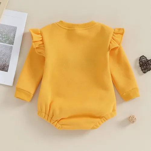 Vista 7 de FYBITBO Ropa de otoño e invierno para bebé, sudadera de manga larga con volantes, mameluco de burbujas, lindo atuendo cálido