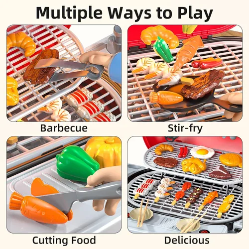 Vista 4 de Juego de Parrilla de Barbacoa para Niños de 4 a 8 Años, Juguetes de Cocina de Juego con Humo y Luz para Niños de 3 4 5 6 7, Juguetes de Barbacoa