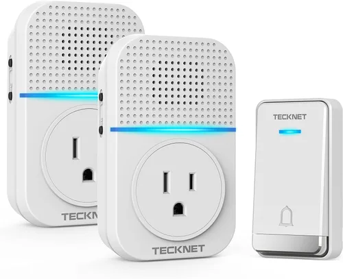 Vista 10 de TECKNET Timbre Inalámbrico, Timbre Autoalimentado, Timbre Inalámbrico de 0-110db con Enchufe para Casa y Aula, Timbre de Puerta Impermeable IP66