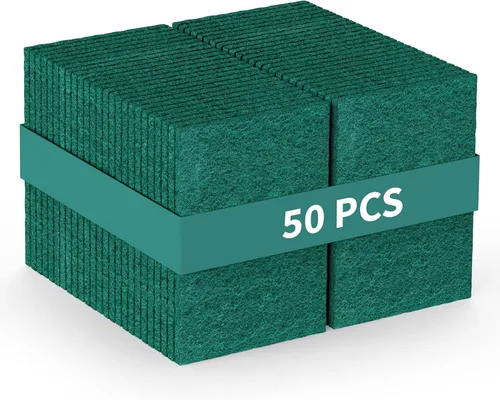 Vista 8 de Paquete de 100 estropajos resistentes, almohadillas verdes para fregar, 3 x 4 pulgadas Almohadillas reutilizables para limpieza, no rayan