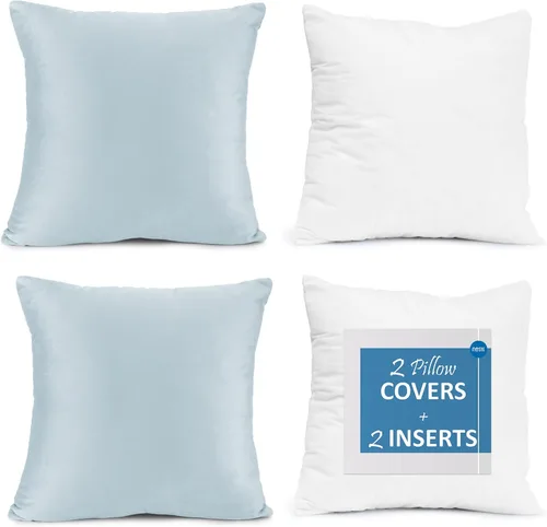Vista 58 de Nestl Juego de 2 rellenos de almohada con terciopelo suave y sólido, juego de fundas de almohada cuadradas decorativas para sofá, automóvil Azul
