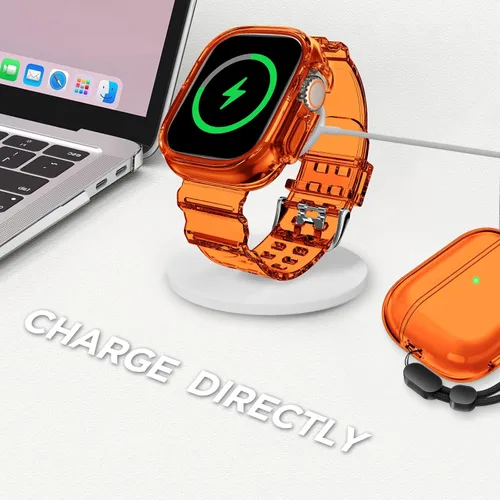 Vista 264 de DABAOZA - Correa transparente compatible con Apple Watch con estuche protector, correa deportiva de TPU con brillo para mujeres y hombres
