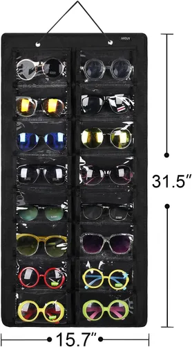 Vista 4 de AROUY Organizador de gafas de sol, organizador de gafas con bolsillo para colgar en la pared - Organizador de gafas de sol con 16 ranuras de fieltro