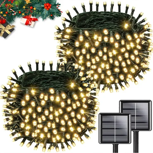 Vista 14 de KAQ - Juego de 200 luces solares LED para exteriores, impermeables, multicolor Total 66FT Flexible Wire With Bright LEDs, 8 Twinkle Modes with