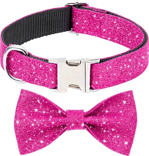Vista 7 de Collar de perro Jumpress para niño azul con lazo, collar de pajarita con brillo para cachorros, perros pequeños y medianos, collar de perro lindo